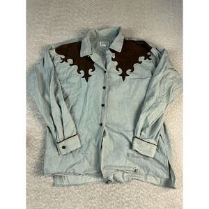 Hairston Roberson Shirt Womens Large Blue Chambray Western Made USA Colorblock